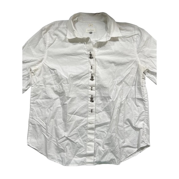 Ann Taylor LOFT Softened White Button Down w/ Gemstones Over Buttons Size Large - Picture 1 of 5